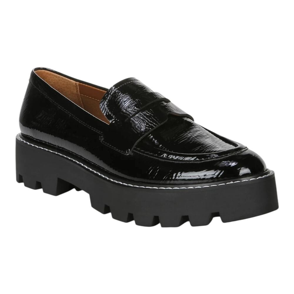 Franco Sarto Women's Balin Lug Sole Loafers Black Patent Size 8 W